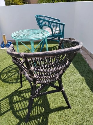Conjunto Mesa y Sillas Jardín Ratán Azul