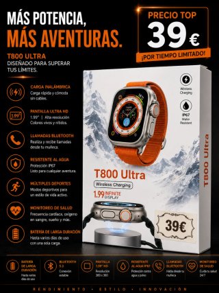 Reloj T800 Ultra Naranja/Plata