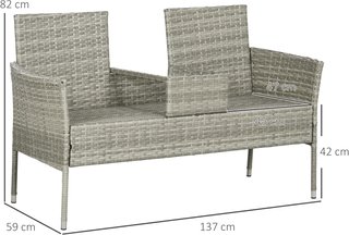 Divano da Giardino da Esterno con 2 Posti e Tavolo da Caffè Centrale, Acciaio, Rattan PE e Poliestere, 137x59x82 cm, Grigio e Crema
