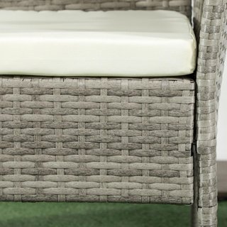 Divano da Giardino da Esterno con 2 Posti e Tavolo da Caffè Centrale, Acciaio, Rattan PE e Poliestere, 137x59x82 cm, Grigio e Crema