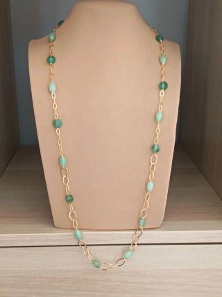 Collana lunga oro con pietre verdi naturali
