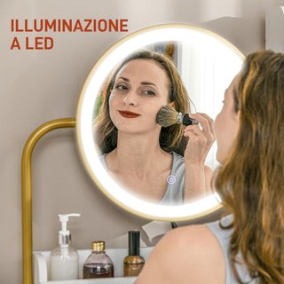 Toallero con Specchio Illuminato e Sgabello Imbottito, Stazione di Trucco, Tavolo con Luce LED, Cassetti e Ripiani, Bianco