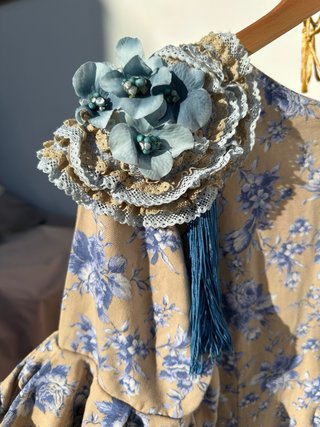 Vestido Flamenca Gitana Beige/Azul