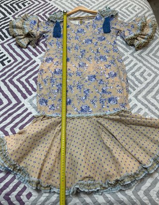 Vestido Flamenca Gitana Beige/Azul