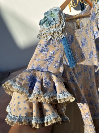 Vestido Flamenca Gitana Beige/Azul
