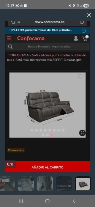 Sofá 3 plazas con motor