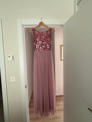 Vestido largo rosa lentejuelas y tul T.36