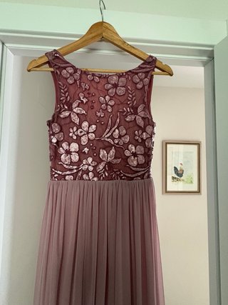 Vestido largo rosa lentejuelas y tul T.36