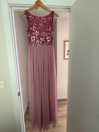 Vestido largo rosa lentejuelas y tul T.36