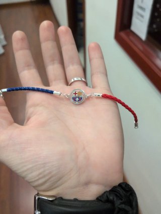 Pulsera FC Barcelona Plata y Cuero Cadete