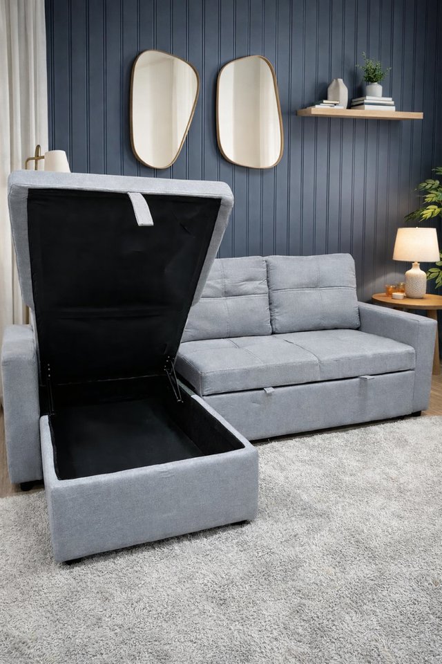 Sofá Cama Chaise Longue Gris con Arcón