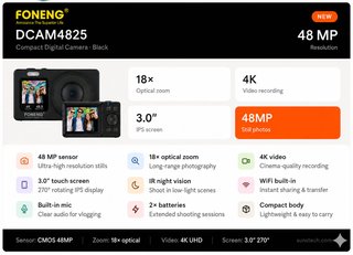 Cámara Digital Foneng DCAM4825 4K Negra