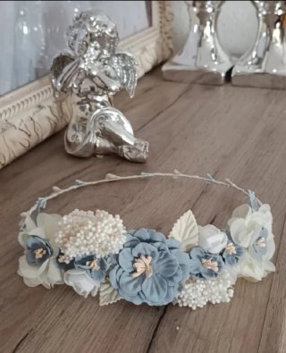 Corona de comunión flores azul y blanco