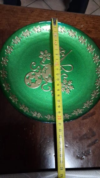Piatto Natale Verde Oro Decorazioni Palline Vetro