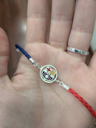 Pulsera FC Barcelona Plata y Cuero Adulto