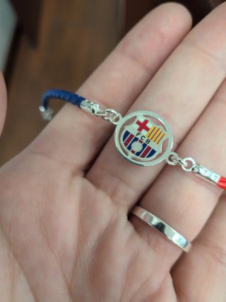 Pulsera FC Barcelona Plata y Cuero Adulto
