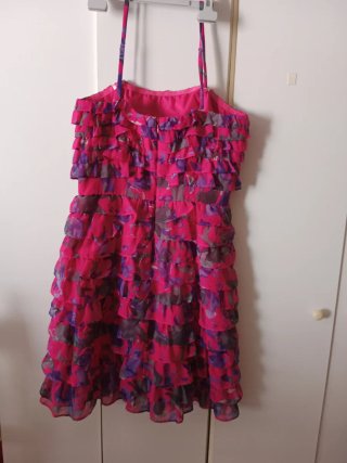Vestido rosa y morado volantes talla L