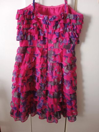Vestido rosa y morado volantes talla L