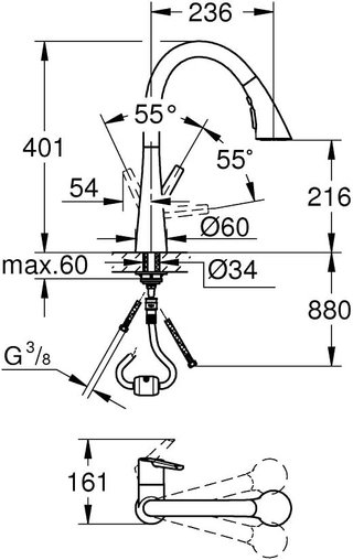 Rubinetto Grohe monocomando per lavello con doccetta estraibile e canna girevole