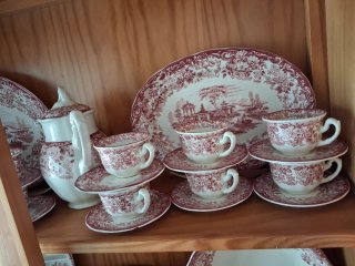 Vajilla La Cartuja Completa Porcelana Roja