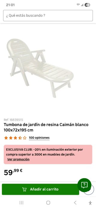 Tumbonas plegables blancas (2 unidades)