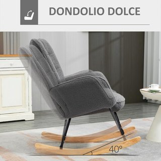 Sedia a dondolo imbottita per interni, poltrona a dondolo in pelo berber con braccioli, struttura in acciaio e gambe in legno di faggio per soggiorno e camera da letto, grigio scuro