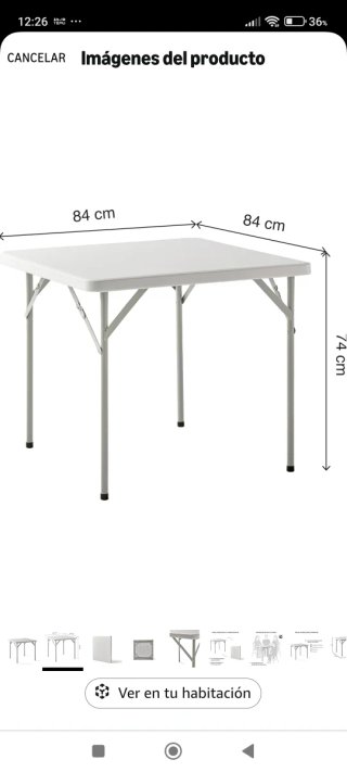 Mesa Plegable Portátil 84x84cm