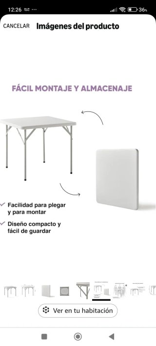 Mesa Plegable Portátil 84x84cm
