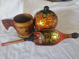 Set decorativo legno dipinto a mano