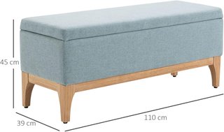 Banco Tapizado Con Contenedor, Banco Contenedor De Interior, Tejido Efecto Lino Y Madera, Diseño Escandinavo, Elegante, 110X39X45Cm, Azul