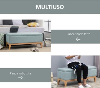 Banco Tapizado Con Contenedor, Banco Contenedor De Interior, Tejido Efecto Lino Y Madera, Diseño Escandinavo, Elegante, 110X39X45Cm, Azul