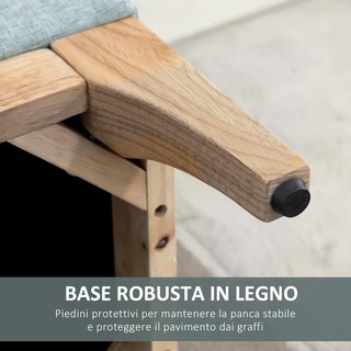 Banco Tapizado Con Contenedor, Banco Contenedor De Interior, Tejido Efecto Lino Y Madera, Diseño Escandinavo, Elegante, 110X39X45Cm, Azul