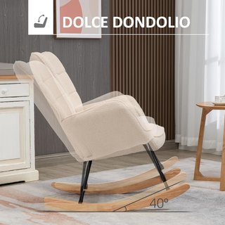 Sedia a dondolo imbottita per interni, poltrona a dondolo in pile berber con braccioli, struttura in acciaio e gambe in legno di faggio per soggiorno e camera da letto, beige