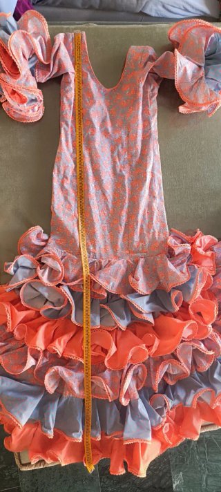 Vestido Flamenca Niña Flores Azul y coral.