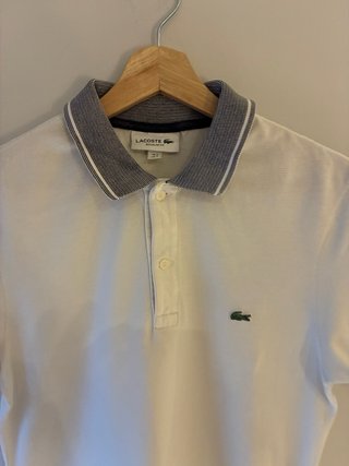 Polo Lacoste Blanco Talla S Cuello Azul