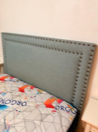Cabezal Cama 150cm Tela Teal Tachuelas