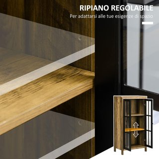 Credenza Moderna a 2 Ante in Vetro e Legno, Mobile per Soggiorno e Salone, 60X35X120Cm, Marrone