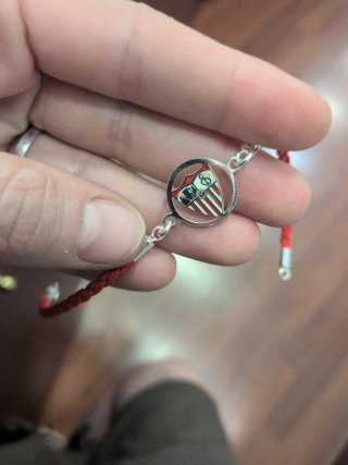 Pulsera Sevilla F.C. Plata y Cuero Roja Adulto