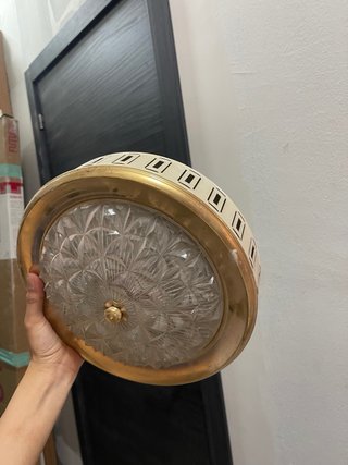 Lámpara de techo/aplique dorado y cristal