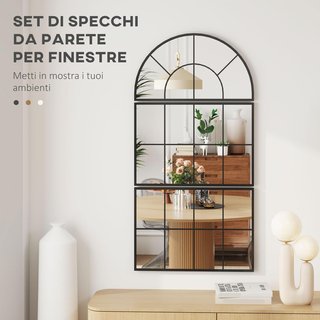 Specchio da Parete Moderno a Forma di Arco, per Camera da Letto, Ingresso e Soggiorno, 3 Ganci, 76 x 43 cm, Nero
