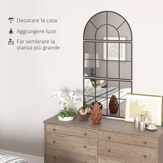 Specchio da Parete Moderno a Forma di Arco, per Camera da Letto, Ingresso e Soggiorno, 3 Ganci, 76 x 43 cm, Nero