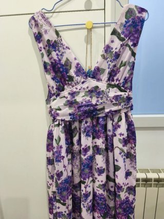 Vestido fiesta gasa flores morado