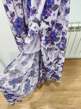 Vestido fiesta gasa flores morado