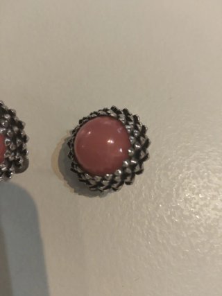 Pendientes vintage flor rosa y plata