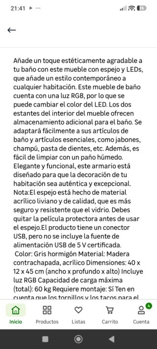 Espejo Camerino Baño Gris con Luz LED
