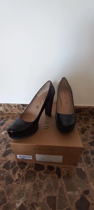Zapatos piel Unisa Tacón, negro, Talla 37 Mujer