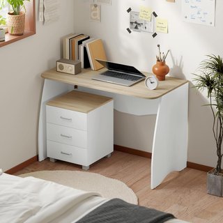 Escritorio Con Cajonera Moderna de Madera, Escritorio para PC para Habitación y Oficina, Blanco, 110X55X75Cm
