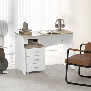 Escritorio Con Cajonera Moderna de Madera, Escritorio para PC para Habitación y Oficina, Blanco, 110X55X75Cm