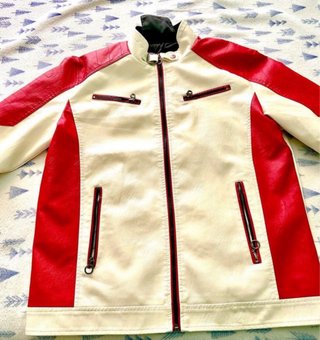 Cazadora piel motorista roja y blanca