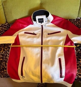 Cazadora piel motorista roja y blanca